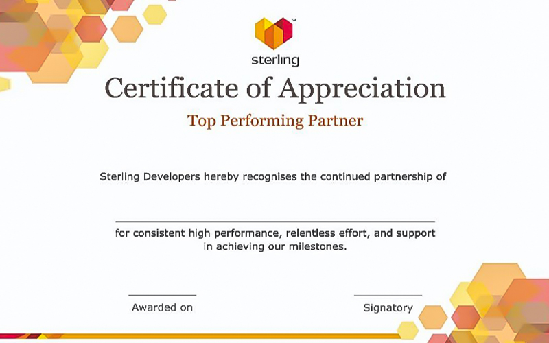 Channel Partner Meet Certificate | Appreciation Certificate to Top Performing Partner